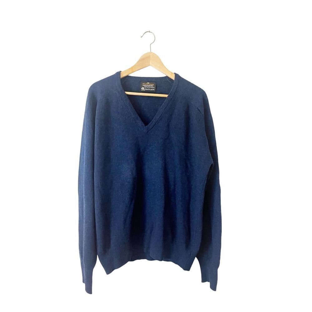 Puritan‎ Aquaknit Blue 2-Ply Wool V-Neck Sweater XL